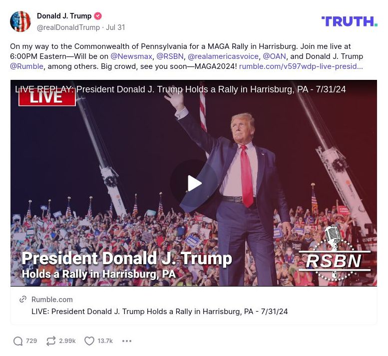 Post image from Donald Trump