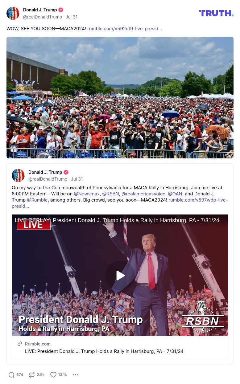 Post image from Donald Trump