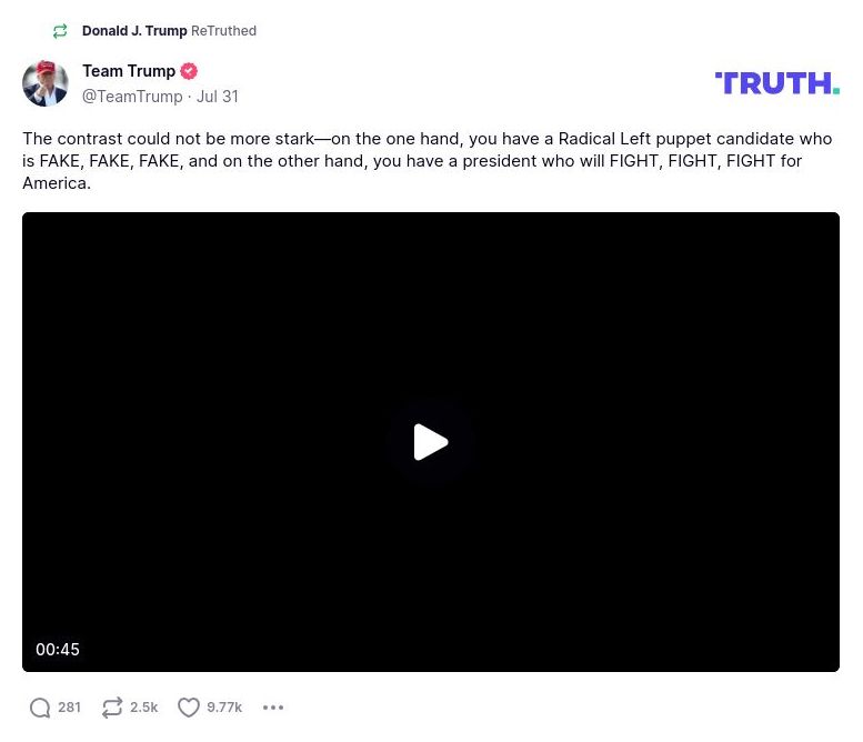 Post image from Donald Trump