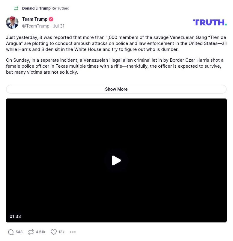 Post preview from Donald Trump