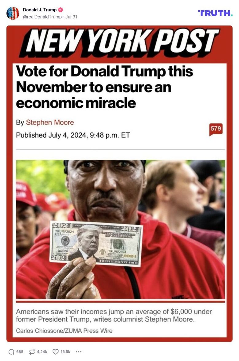 Post image from Donald Trump