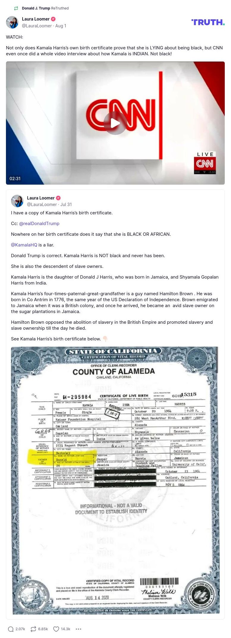 Post preview from Donald Trump