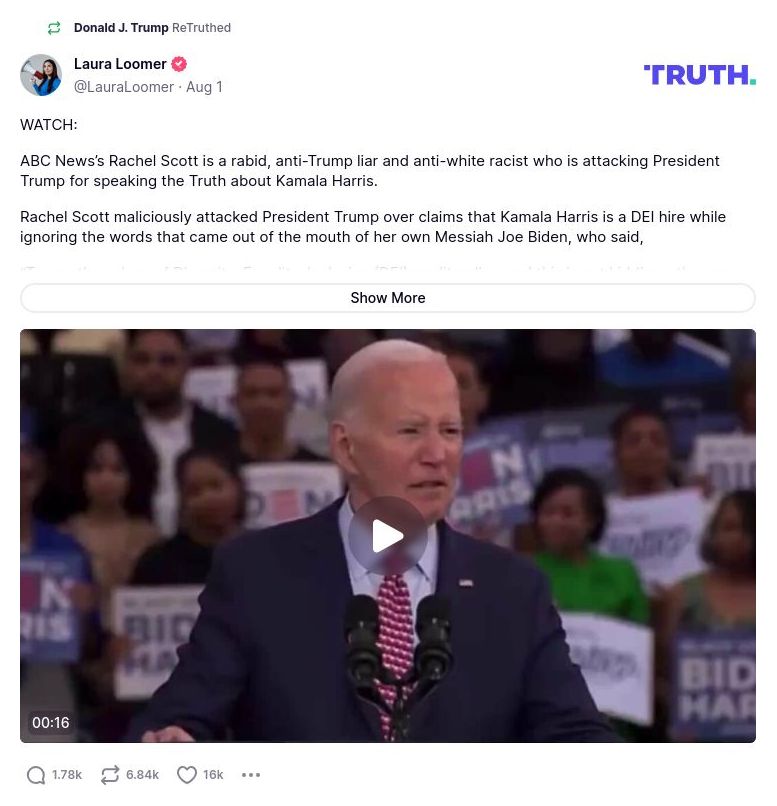 Post preview from Donald Trump