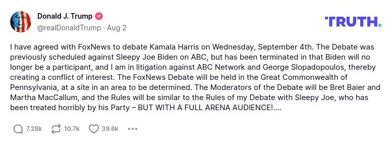 Post preview from Donald Trump