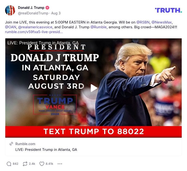 Post image from Donald Trump