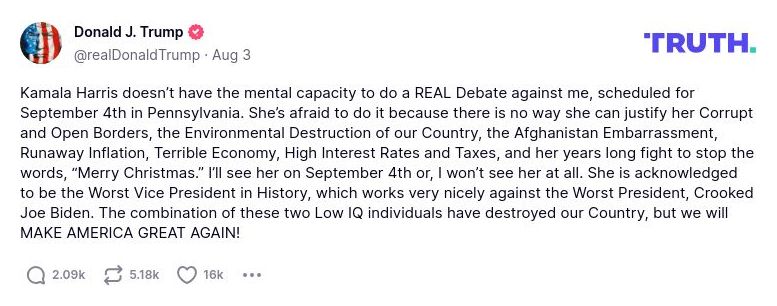 Post preview from Donald Trump