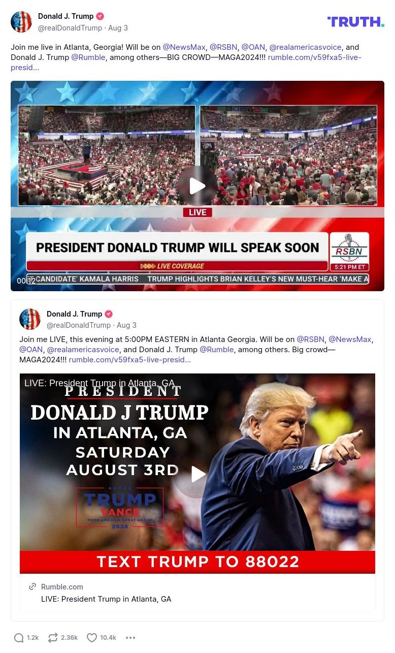 Post image from Donald Trump