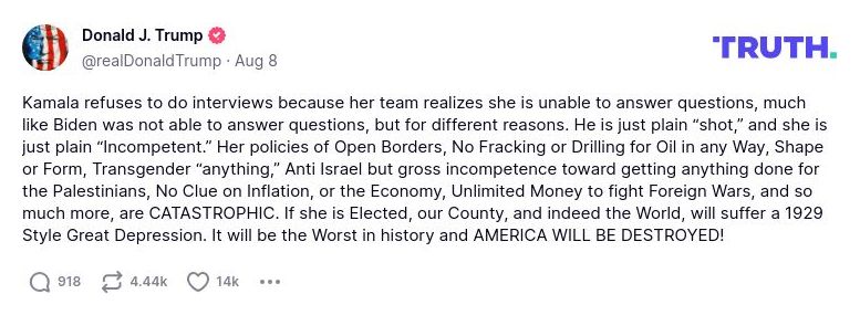 Post preview from Donald Trump