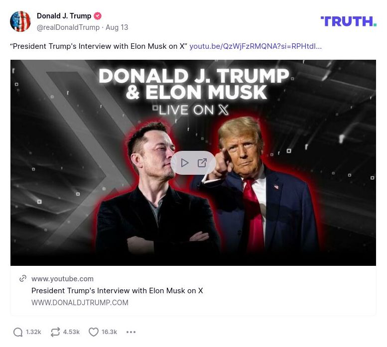 Post preview from Donald Trump