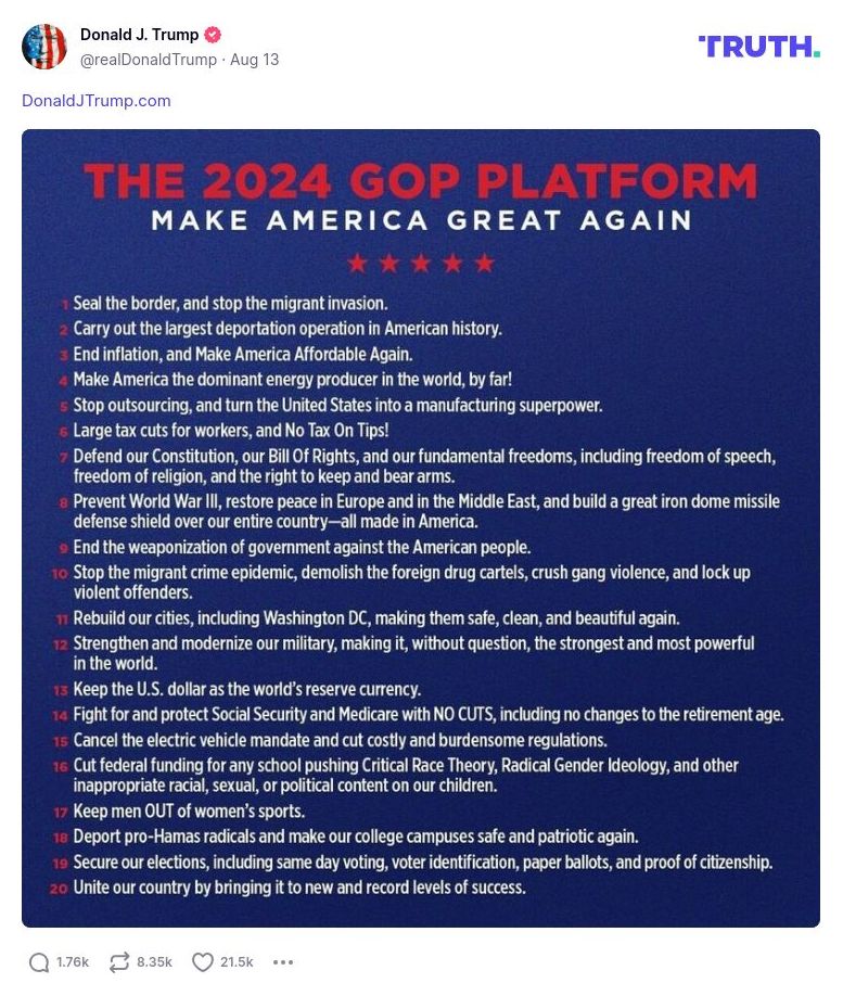 Post image from Donald Trump