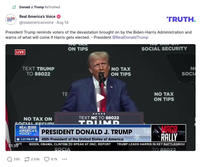 Post preview from Donald Trump