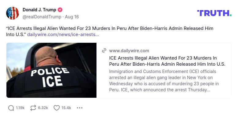 Post preview from Donald Trump