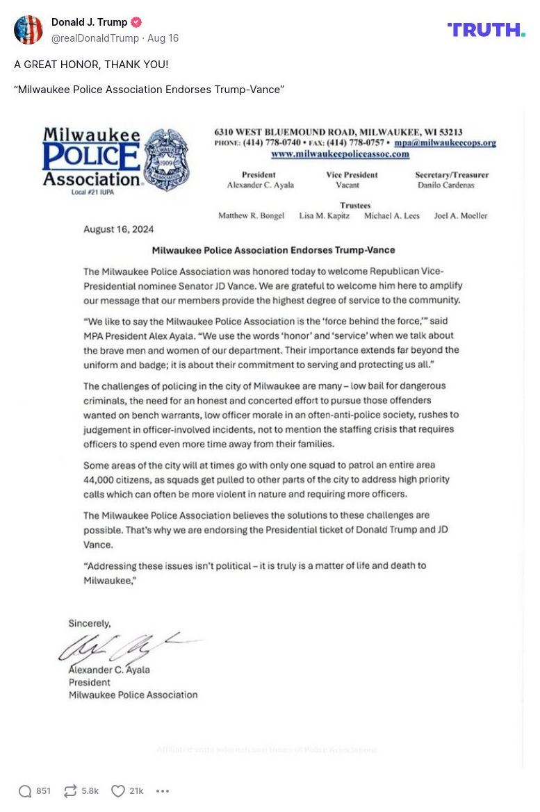 Post image from Donald Trump