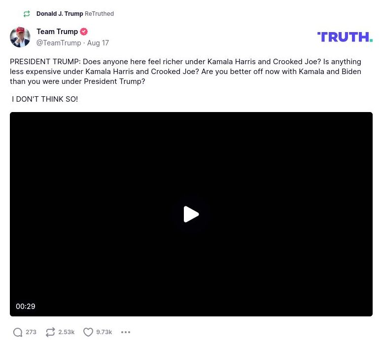 Post preview from Donald Trump