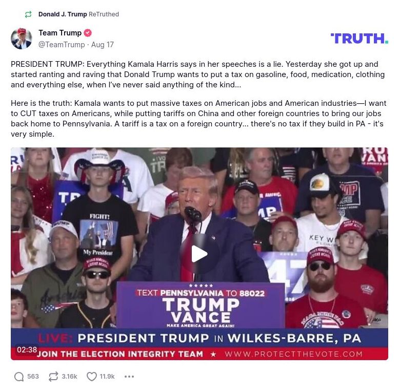 Post preview from Donald Trump