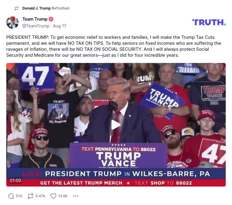 Post preview from Donald Trump