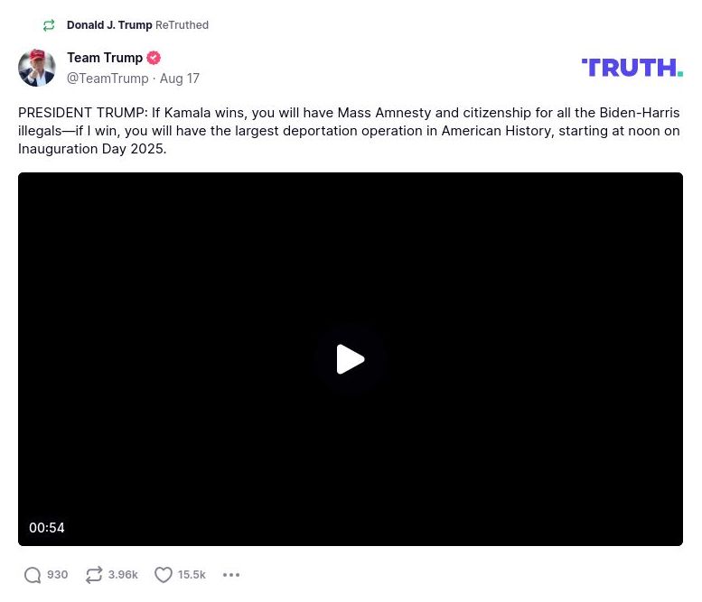 Post preview from Donald Trump