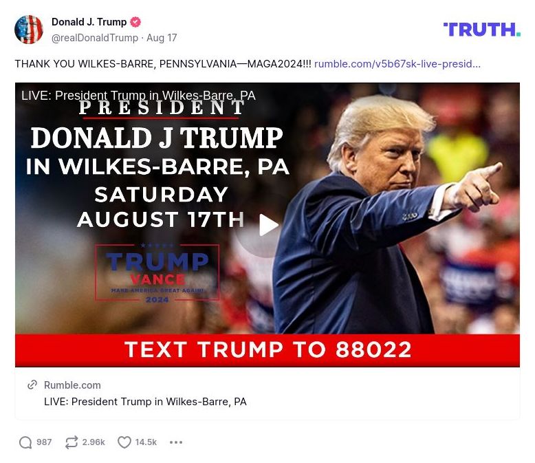 Post image from Donald Trump