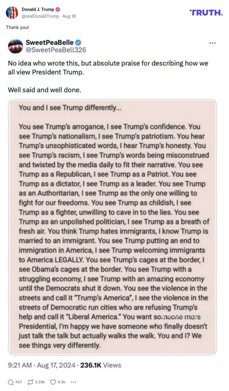 Post image from Donald Trump