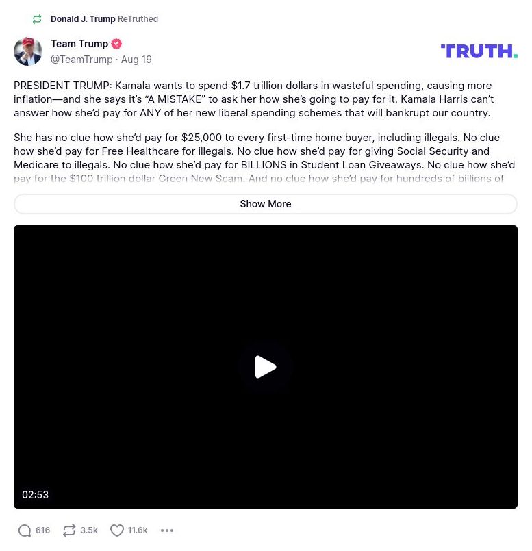 Post preview from Donald Trump