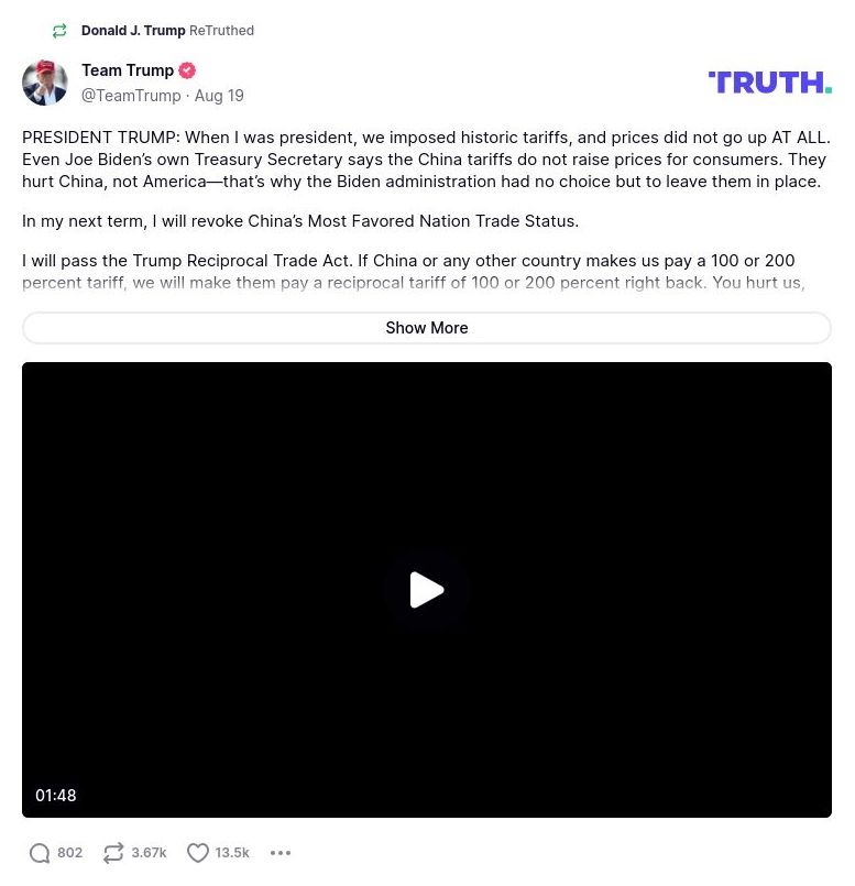 Post preview from Donald Trump