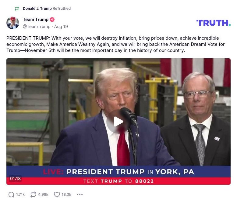 Post preview from Donald Trump