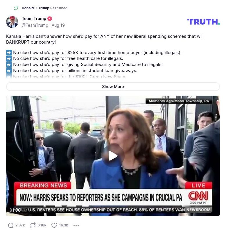 Post image from Donald Trump