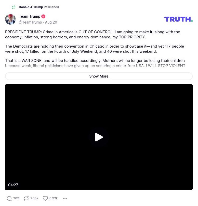 Post preview from Donald Trump