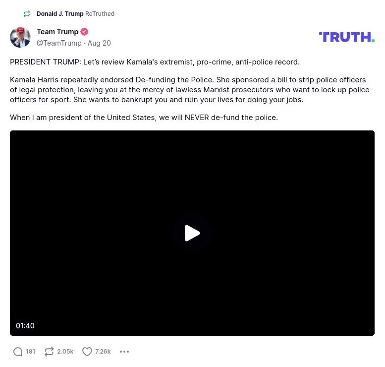 Post image from Donald Trump