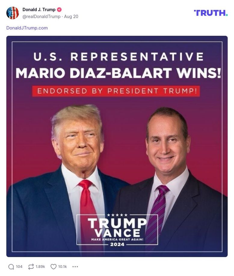 Post image from Donald Trump