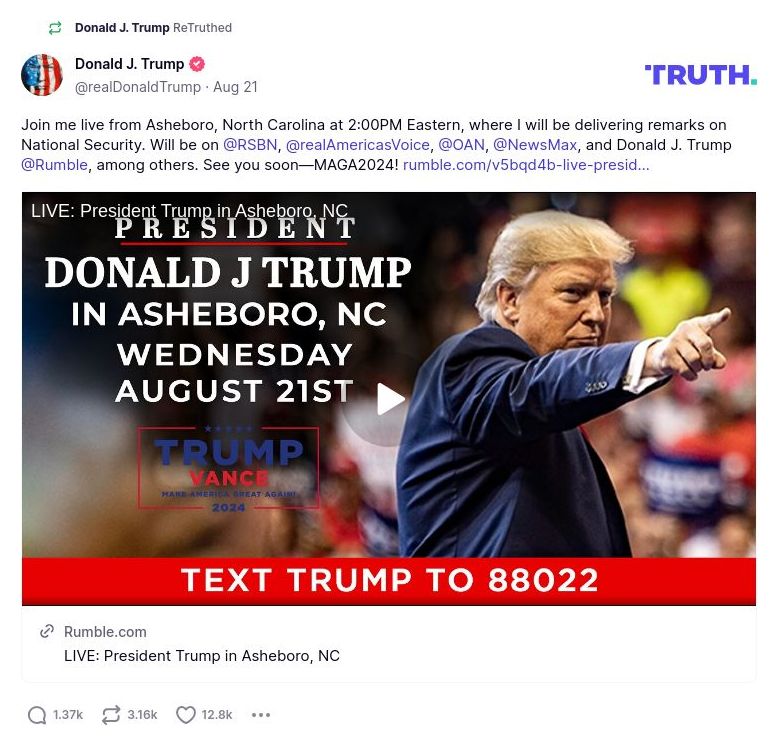 Post image from Donald Trump