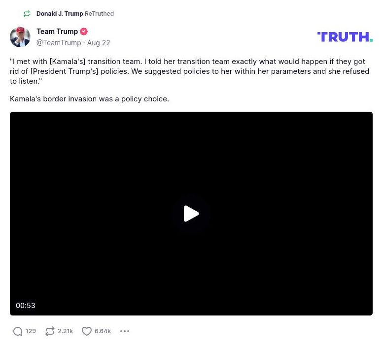 Post image from Donald Trump