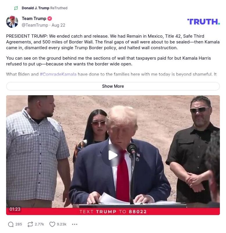 Post preview from Donald Trump