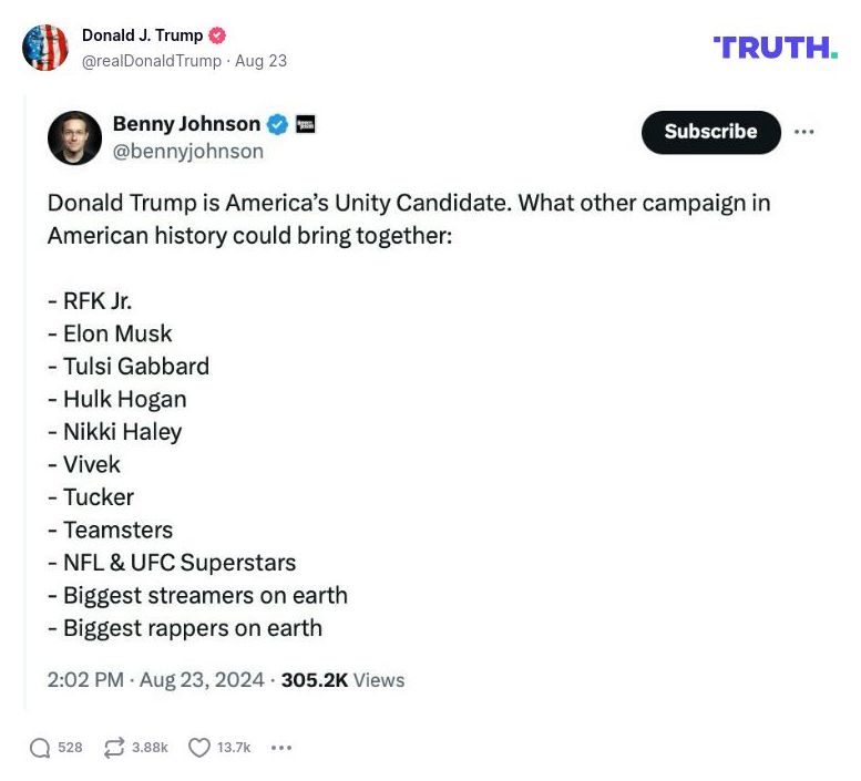 Post image from Donald Trump