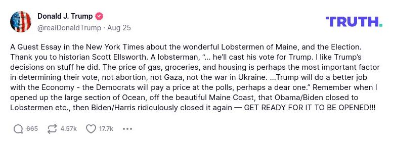 Post preview from Donald Trump