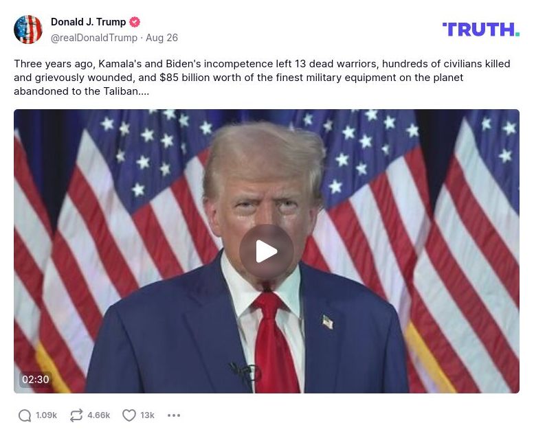 Post preview from Donald Trump