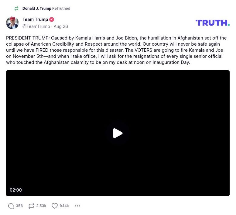 Post preview from Donald Trump