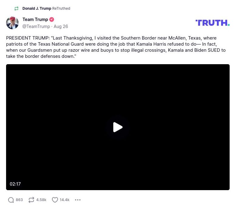 Post preview from Donald Trump