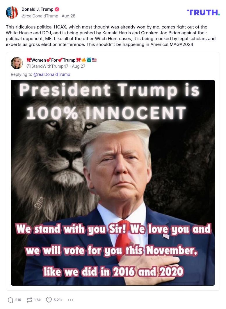 Post preview from Donald Trump