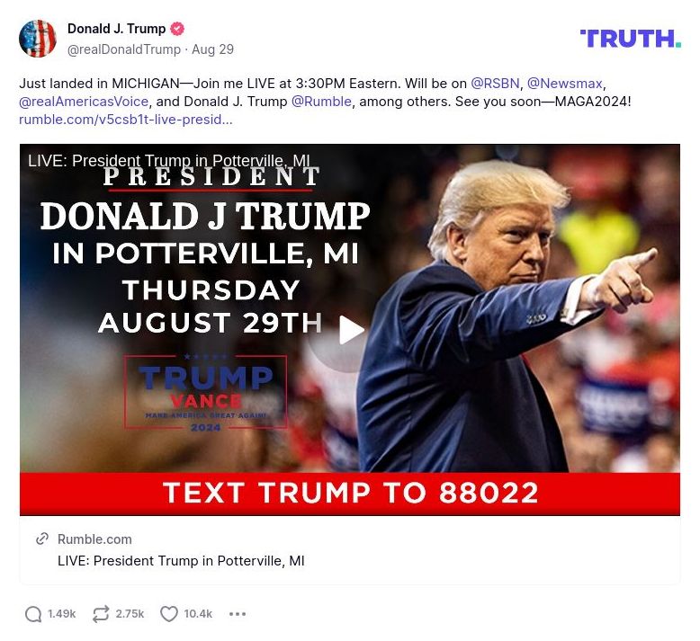 Post image from Donald Trump