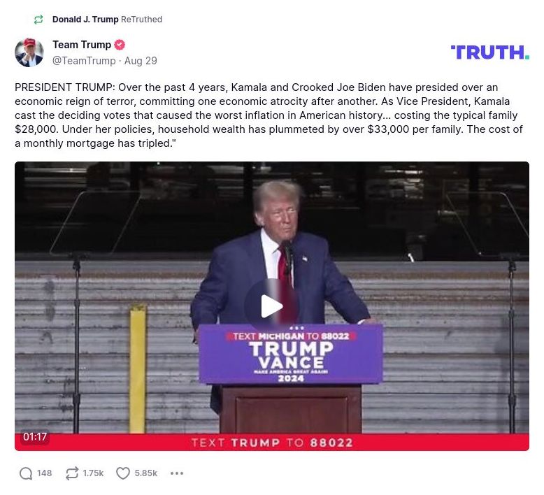 Post preview from Donald Trump