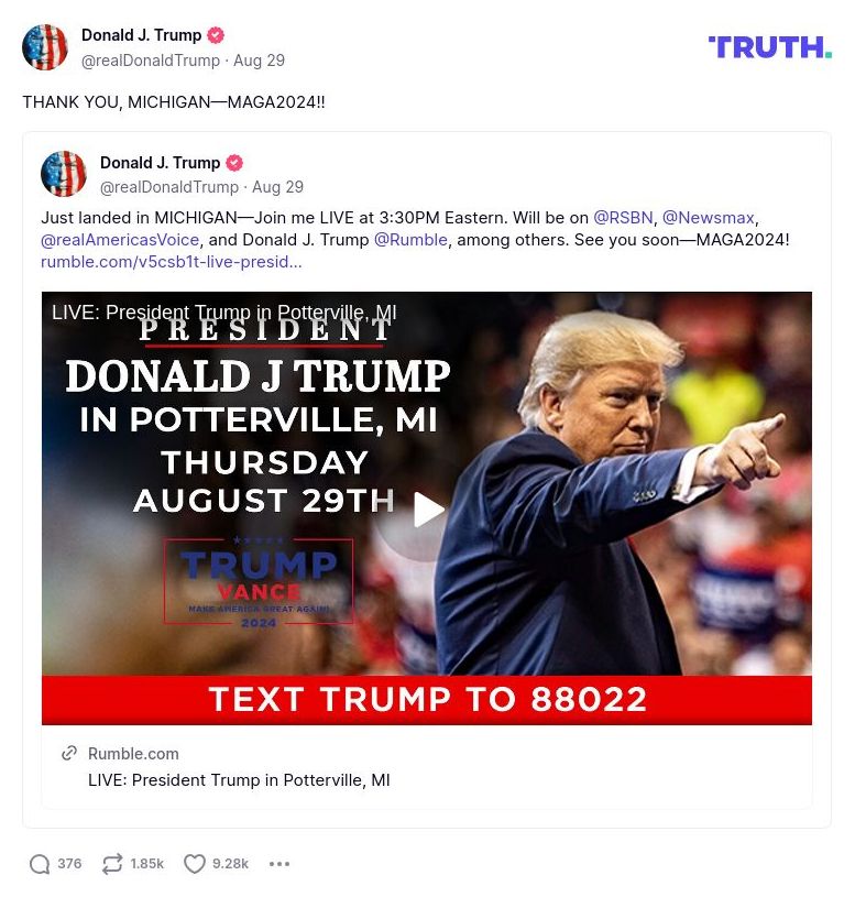 Post image from Donald Trump