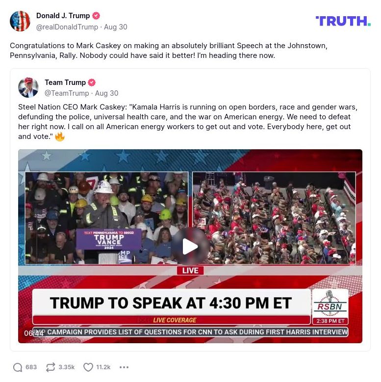 Post image from Donald Trump