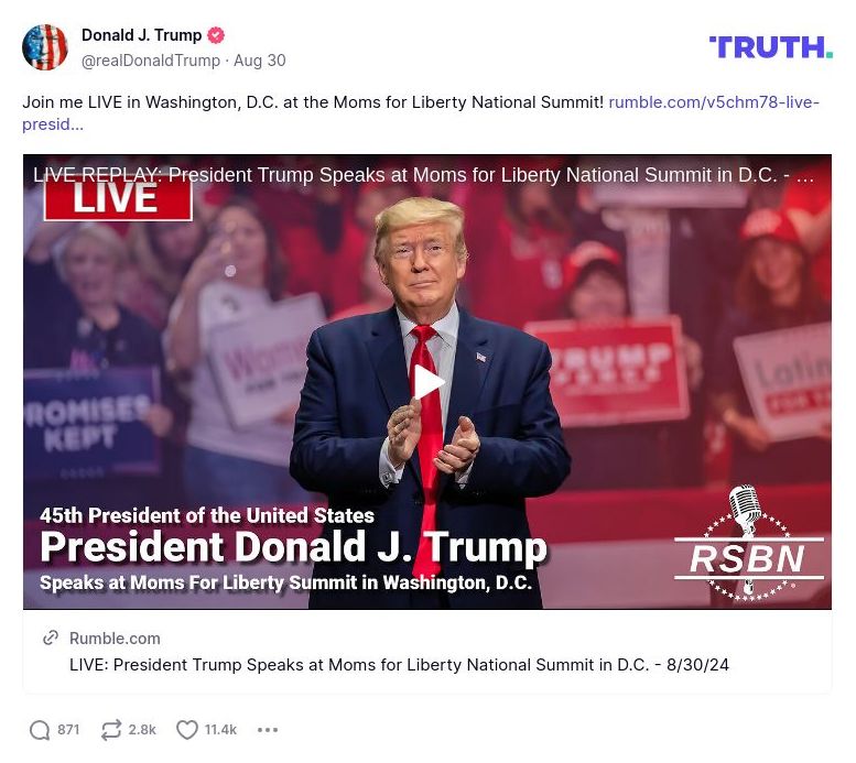 Post image from Donald Trump