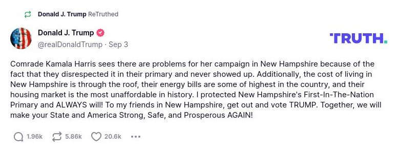 Post image from Donald Trump