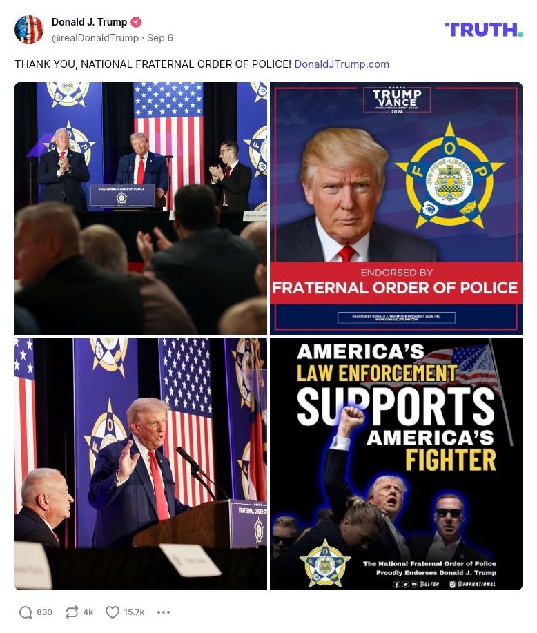 Post image from Donald Trump