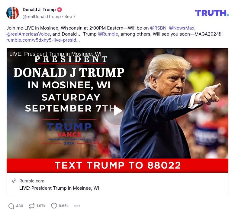 Post image from Donald Trump