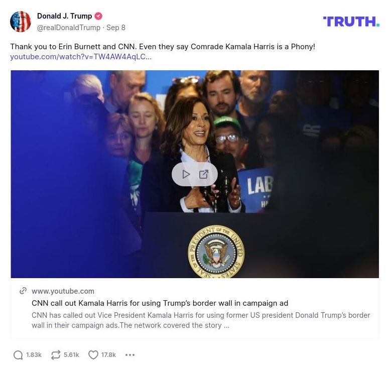 Post preview from Donald Trump