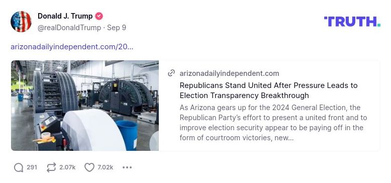 Post image from Donald Trump