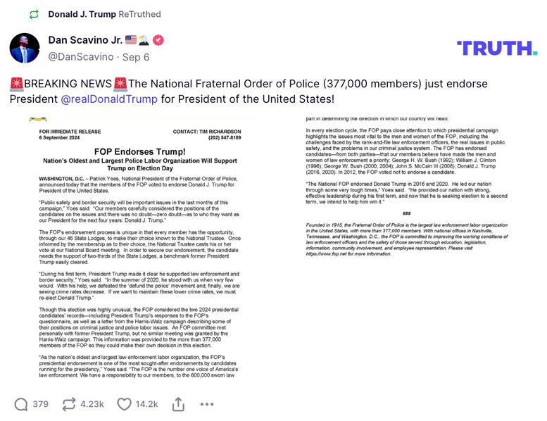 Post image from Donald Trump